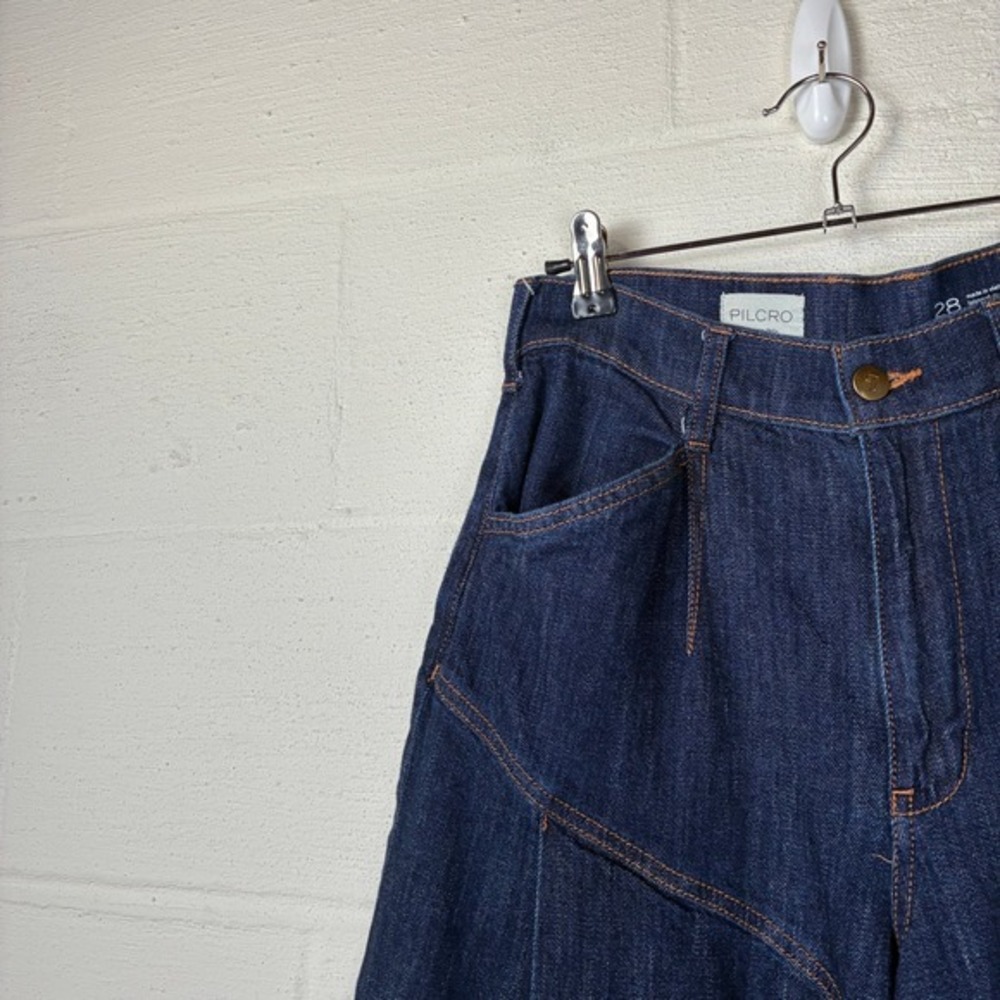 Anthropologie Pilcro Womens Seamed Flounce High Rise Wide Leg Jeans Size 28 Blue - Picture 5 of 15